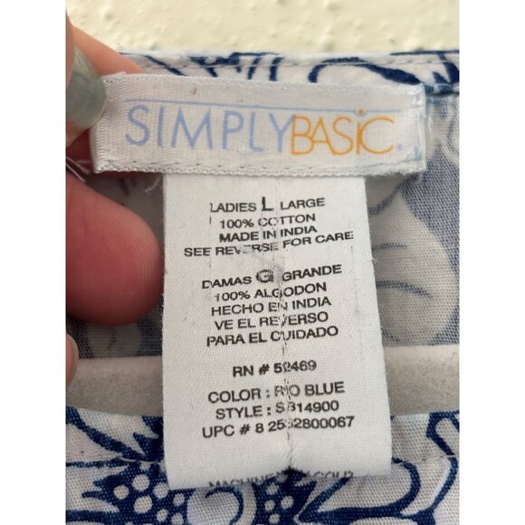 Vintage Simply Basic Blue & White Floral Cotton Midi Dress With Pockets L - Picture 4 of 13